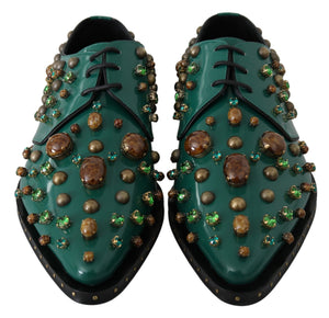 Grünes Leder Kristall Kleid Broque Schuhe