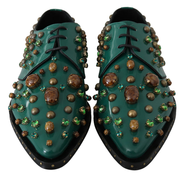 Grünes Leder Kristall Kleid Broque Schuhe