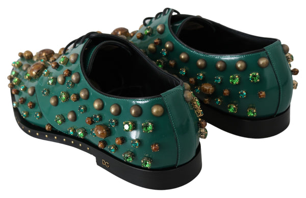 Grünes Leder Kristall Kleid Broque Schuhe