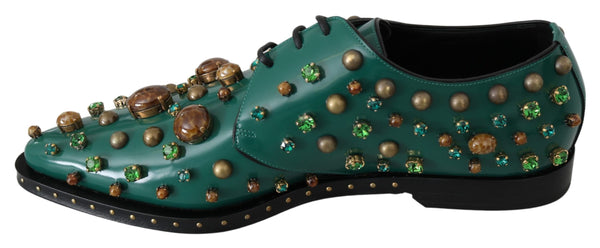 Grünes Leder Kristall Kleid Broque Schuhe