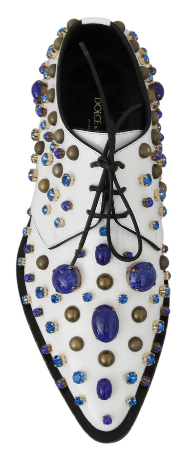 Weiß Leder Kristalle Kleid Broque Schuhe