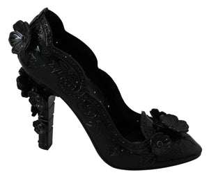 Schwarz Floral Kristall CINDERELLA Heels Schuhe