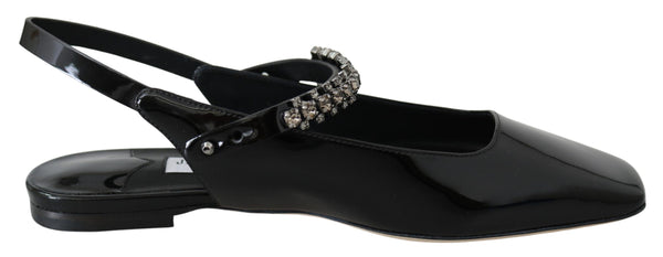 Elegante schwarze Lack-Flats mit Kristall-Akzent