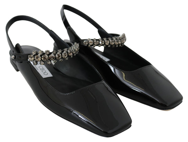 Elegante schwarze Lack-Flats mit Kristall-Akzent