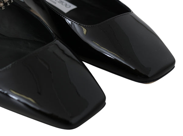 Elegante schwarze Lack-Flats mit Kristall-Akzent