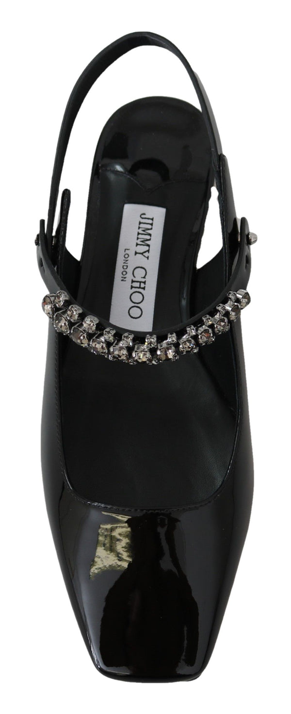 Elegante schwarze Lack-Flats mit Kristall-Akzent
