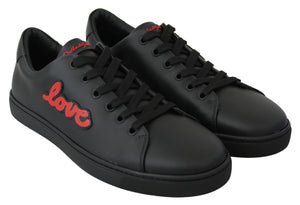Schwarz Leder Liebe Herz Turnschuhe Damen Schuhe