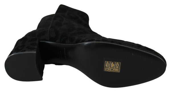 Schwarzer Leopard Kurze Stiefel Schuhe mit Reißverschluss