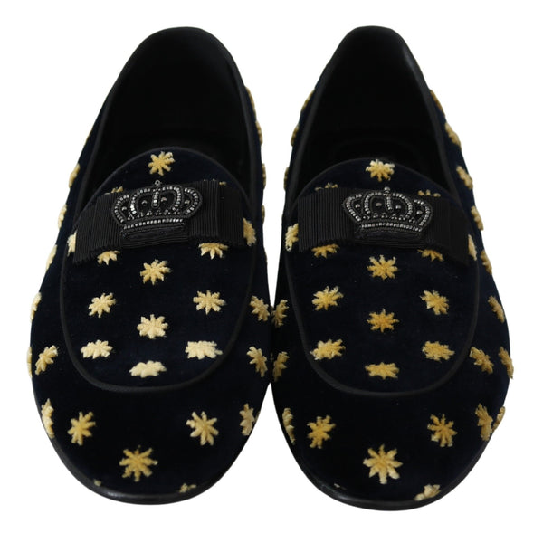 Blau Samt Krone Hausschuhe Loafers Schuhe