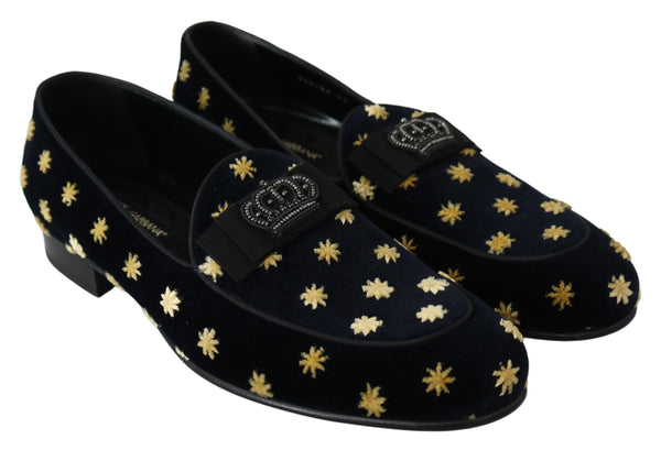 Blau Samt Krone Hausschuhe Loafers Schuhe