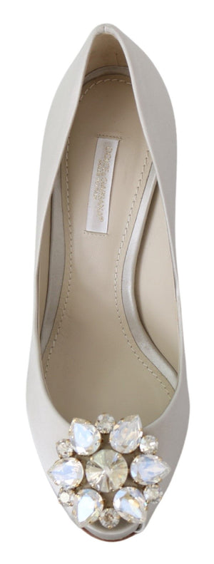 Weiß Crystals Peep Toe Heels Satin Pumps Schuhe