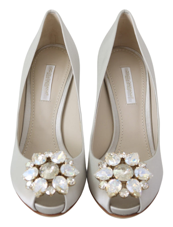 Weiß Crystals Peep Toe Heels Satin Pumps Schuhe