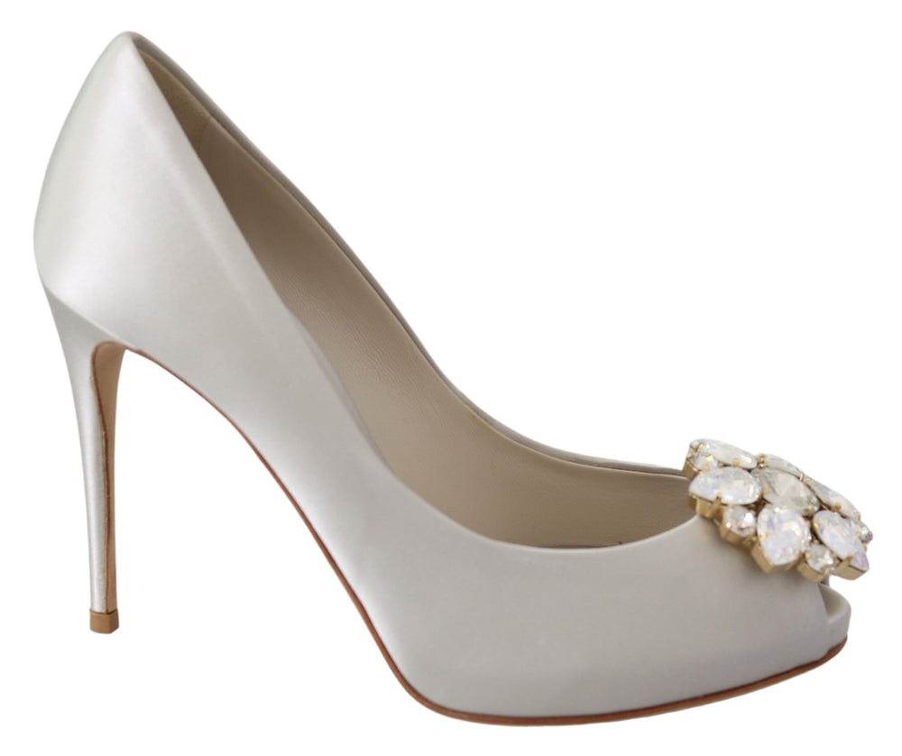 Weiß Crystals Peep Toe Heels Satin Pumps Schuhe