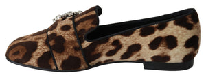 Braun Leopard Print Kristalle Loafers Flats Schuhe