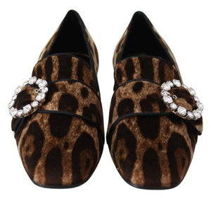 Braun Leopard Print Kristalle Loafers Flats Schuhe