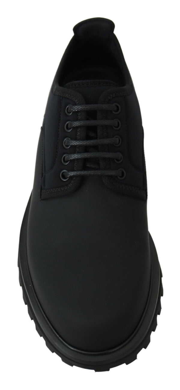 Schwarze gummierte Kalbsleder Chunky Derby Vulcano Schuhe