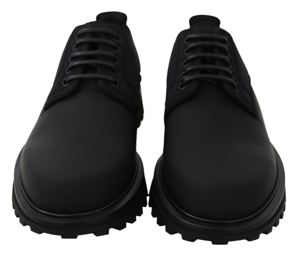 Schwarze gummierte Kalbsleder Chunky Derby Vulcano Schuhe