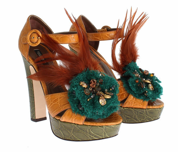 Orange Leder Kristall Plateau Sandale Schuhe