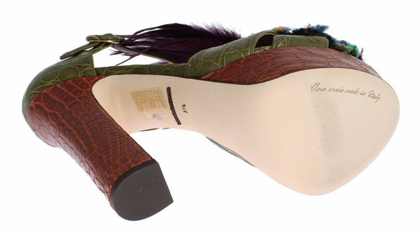 Grüne Leder Kristall Plateau Sandale Schuhe