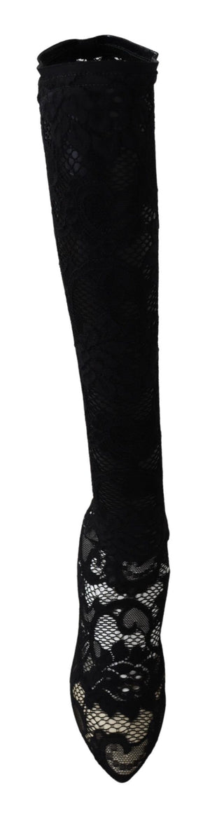 Schwarz Taormina Spitze Socken Stiefel Schuhe Pumps
