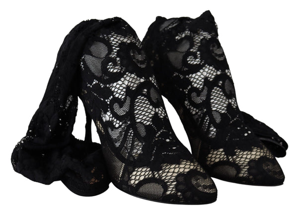 Schwarz Taormina Spitze Socken Stiefel Schuhe Pumps