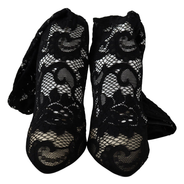 Schwarz Taormina Spitze Socken Stiefel Schuhe Pumps