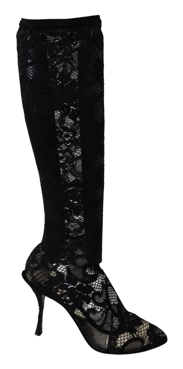 Schwarz Taormina Spitze Socken Stiefel Schuhe Pumps
