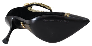 Schwarzer Samt Gold Mary Janes Pumps