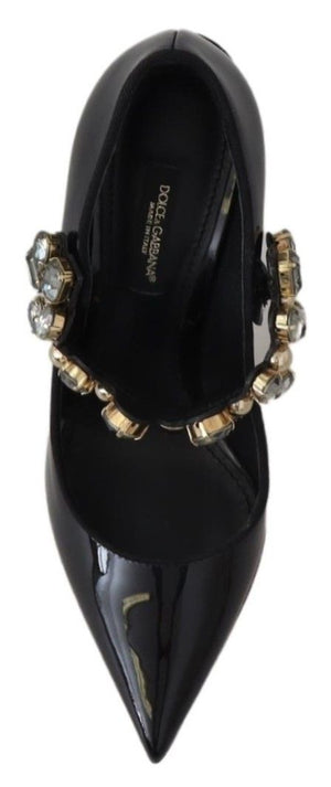 Schwarz Leder Kristall Schuhe Mary Jane Pumps