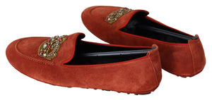 Orange Leder Crystal Crown Loafers Schuhe