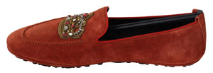 Orange Leder Crystal Crown Loafers Schuhe