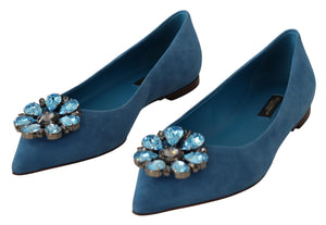 Blau Wildleder Kristalle Loafers Flats Schuhe