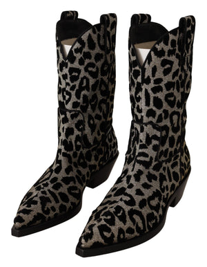Grau Schwarz Leopard Cowboy Stiefel Schuhe