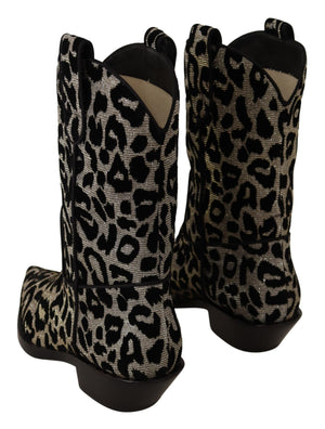 Grau Schwarz Leopard Cowboy Stiefel Schuhe