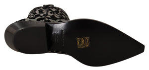Grau Schwarz Leopard Cowboy Stiefel Schuhe