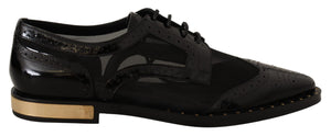 Schwarze Leder Broques Sheer Wingtip Schuhe
