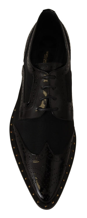 Schwarze Leder Broques Sheer Wingtip Schuhe