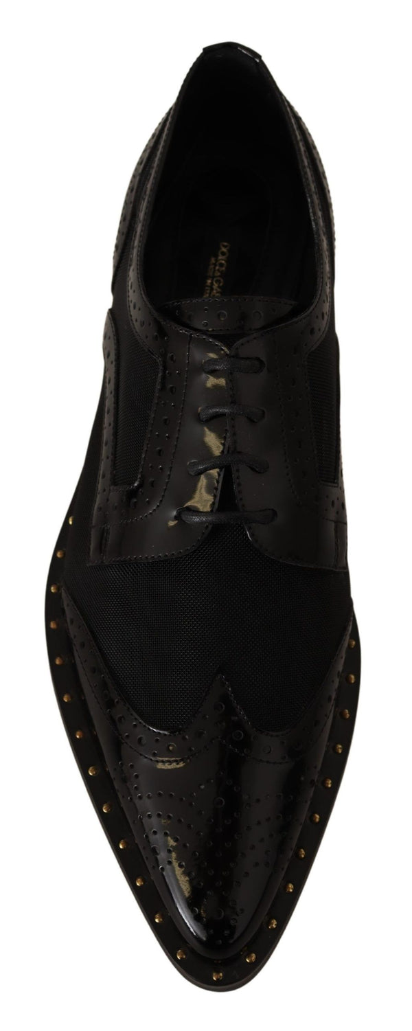 Schwarze Leder Broques Sheer Wingtip Schuhe