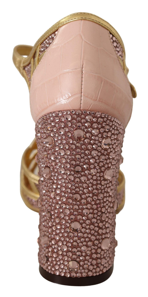 Rosa Gold Leder Kristall Pumps T-Riemen Schuhe