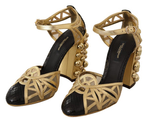 Schwarz Gold Leder Nieten Riemchen Schuhe