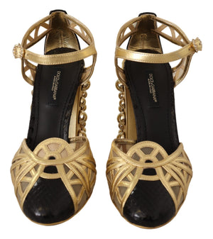 Schwarz Gold Leder Nieten Riemchen Schuhe