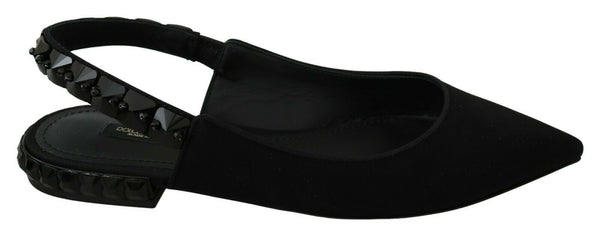 Schwarze Flats Slingback Charmeuse Schuhe