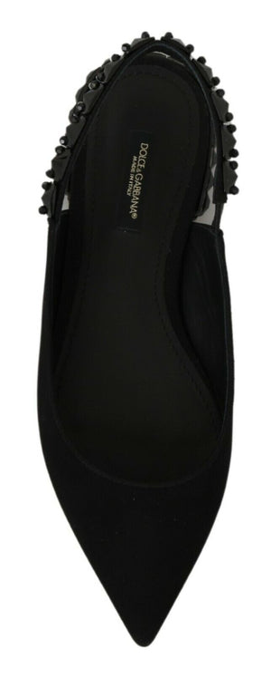 Schwarze Flats Slingback Charmeuse Schuhe