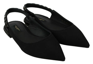 Schwarze Flats Slingback Charmeuse Schuhe