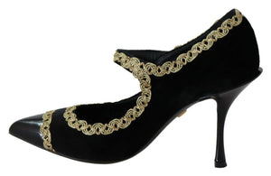 Schwarz verschönert Samt Mary Jane Pumps Schuhe