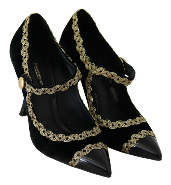 Schwarz verschönert Samt Mary Jane Pumps Schuhe