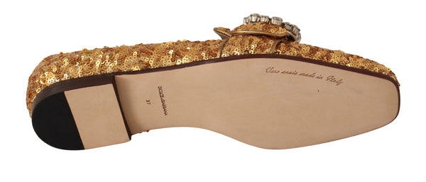 Gold Pailletten Kristall Flach Frauen Loafers Schuhe