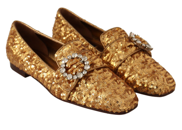 Gold Pailletten Kristall Flach Frauen Loafers Schuhe