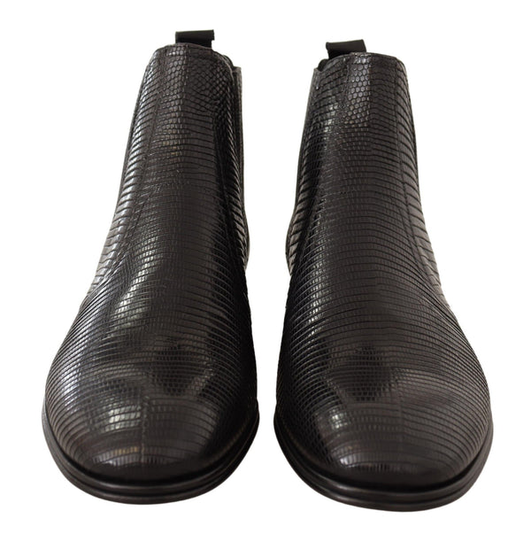 Schwarze Lederstiefeletten aus Eidechsenhaut