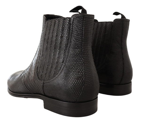 Schwarze Lederstiefeletten aus Eidechsenhaut